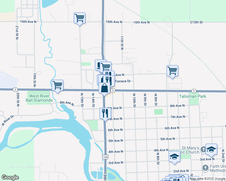 map of restaurants, bars, coffee shops, grocery stores, and more near 1199 10th Ave N in Humboldt