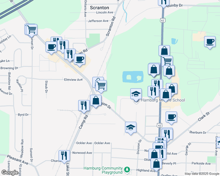 map of restaurants, bars, coffee shops, grocery stores, and more near 5775 Maelou Drive in Hamburg