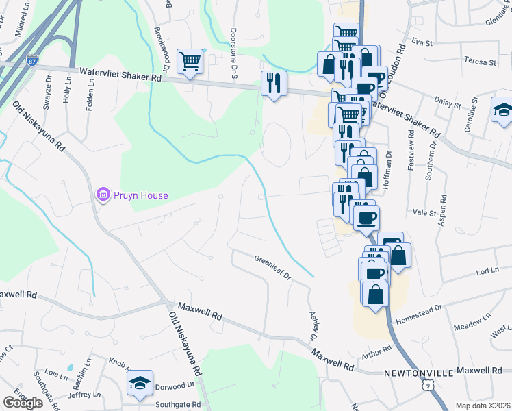 map of restaurants, bars, coffee shops, grocery stores, and more near 48 Glennon Road in Latham
