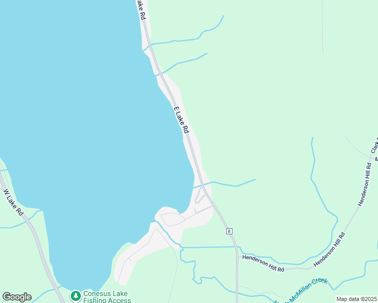 map of restaurants, bars, coffee shops, grocery stores, and more near 5980 East Lake Road in Conesus