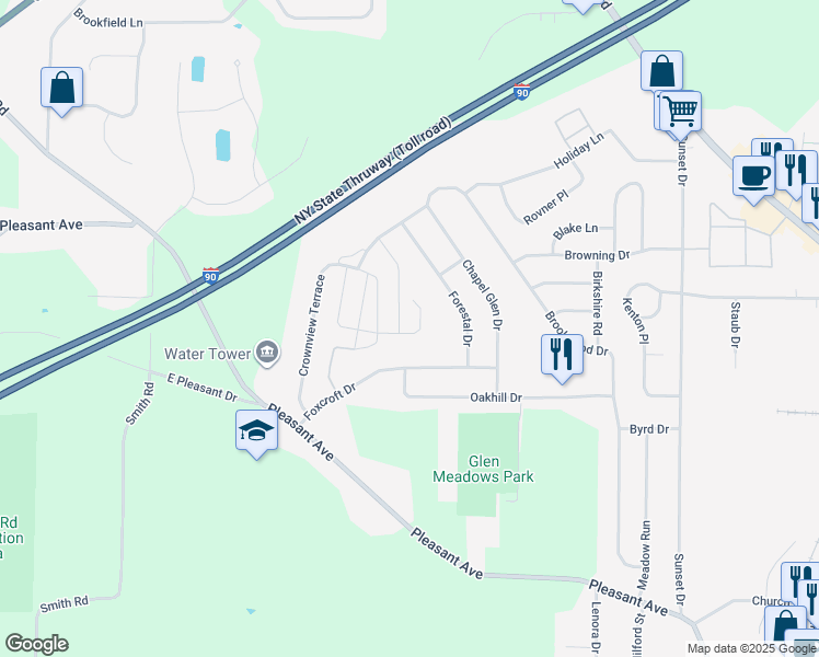 map of restaurants, bars, coffee shops, grocery stores, and more near 43 Scooter Circle in Hamburg