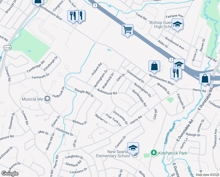 map of restaurants, bars, coffee shops, grocery stores, and more near 29 Glen Drive in Nashua