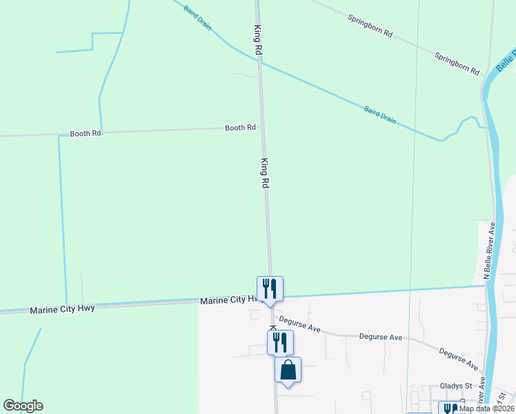 map of restaurants, bars, coffee shops, grocery stores, and more near 5882 King Road in China Township