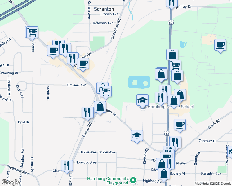 map of restaurants, bars, coffee shops, grocery stores, and more near 5775 Maelou Drive in Hamburg