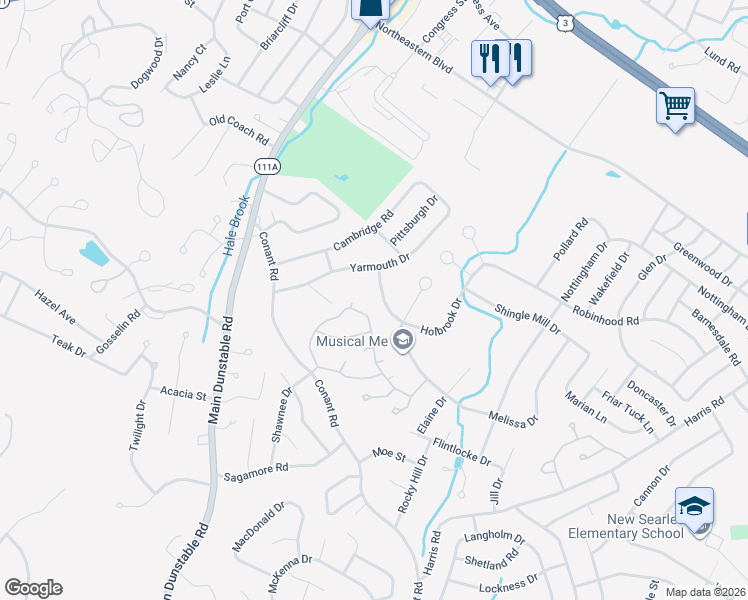 map of restaurants, bars, coffee shops, grocery stores, and more near 37 Burgundy Drive in Nashua