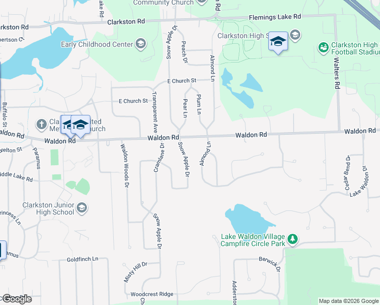 map of restaurants, bars, coffee shops, grocery stores, and more near 6479 Almond Lane in Clarkston