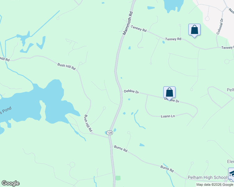 map of restaurants, bars, coffee shops, grocery stores, and more near 555 Mammoth Road in Pelham