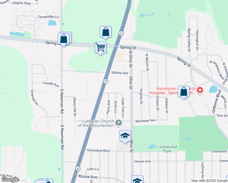map of restaurants, bars, coffee shops, grocery stores, and more near 4900 Ridgeway Ave in Racine