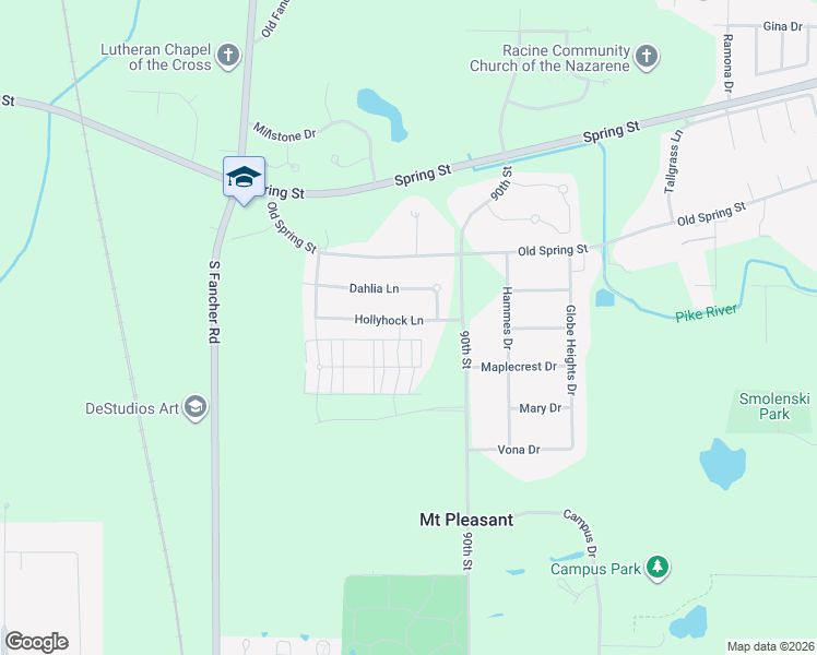 map of restaurants, bars, coffee shops, grocery stores, and more near 201 Veranda Lane in Racine