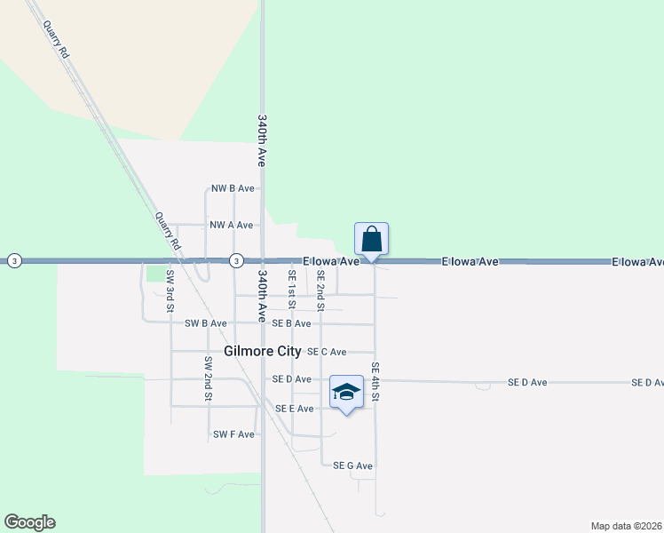 map of restaurants, bars, coffee shops, grocery stores, and more near 101-199 Southeast 2nd Street in Gilmore City