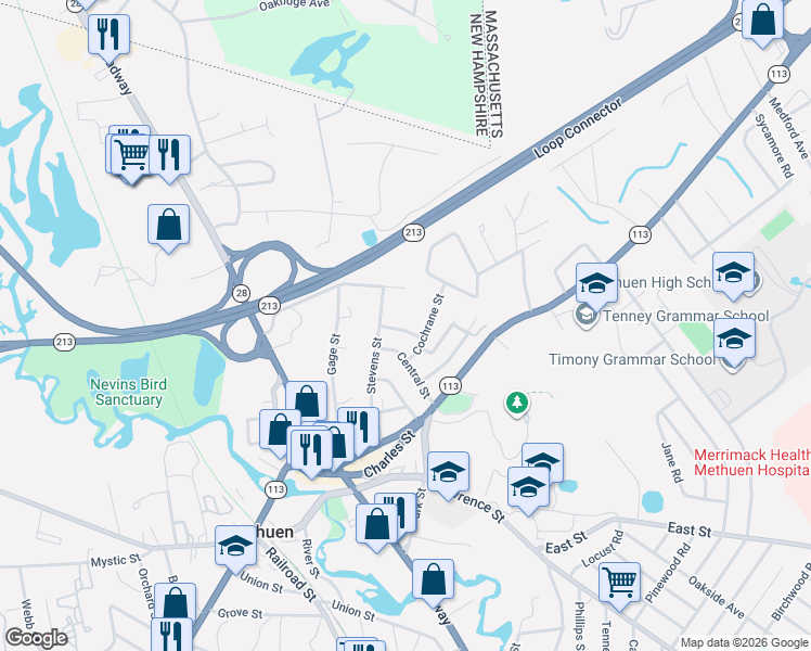 map of restaurants, bars, coffee shops, grocery stores, and more near 7 Summit Avenue in Methuen