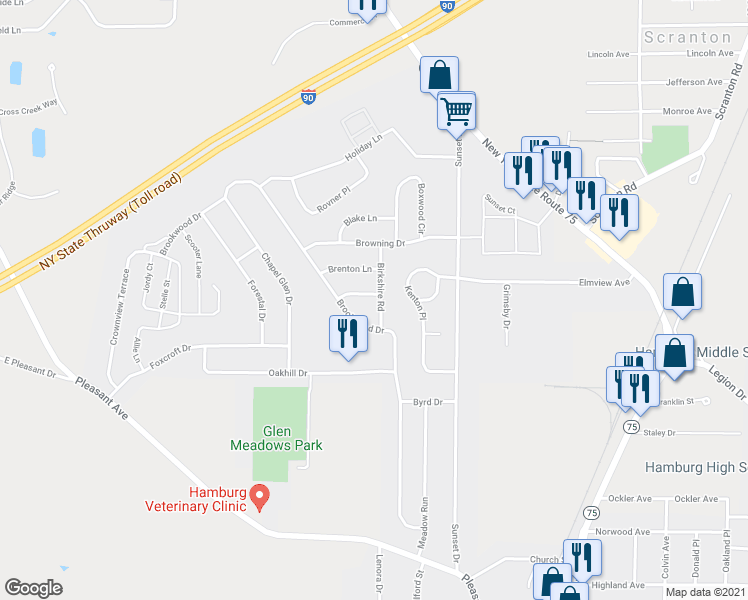 map of restaurants, bars, coffee shops, grocery stores, and more near 6 Burton Lane in Hamburg