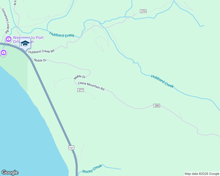 map of restaurants, bars, coffee shops, grocery stores, and more near 93612 China Mountain Road in Port Orford