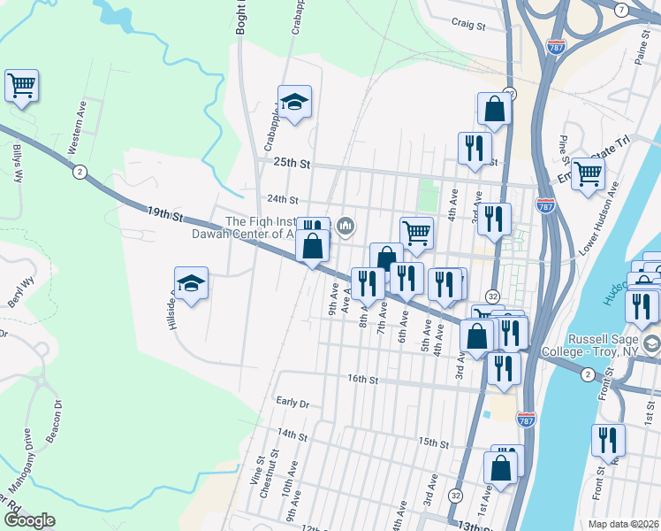 map of restaurants, bars, coffee shops, grocery stores, and more near 814 19th Street in Watervliet