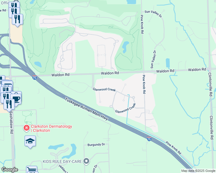 map of restaurants, bars, coffee shops, grocery stores, and more near 5291 Glenwood Creek in Clarkston