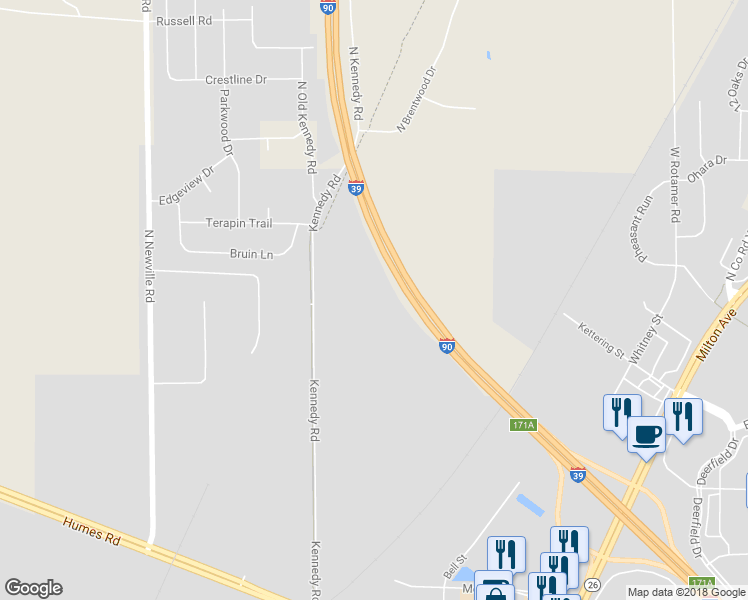 map of restaurants, bars, coffee shops, grocery stores, and more near 4100 Kennedy Road in Janesville