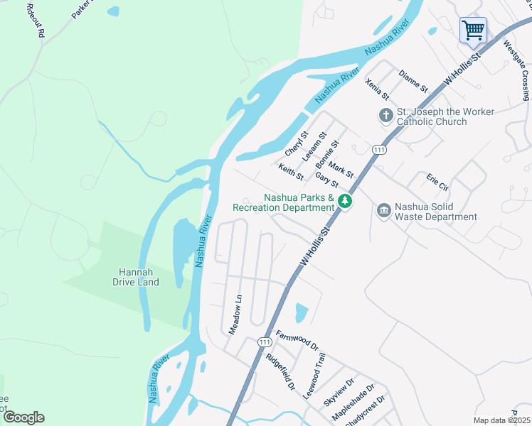 map of restaurants, bars, coffee shops, grocery stores, and more near 20 Copperfield Drive in Nashua