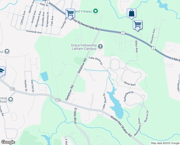 map of restaurants, bars, coffee shops, grocery stores, and more near 55 Carondelet Drive in Watervliet