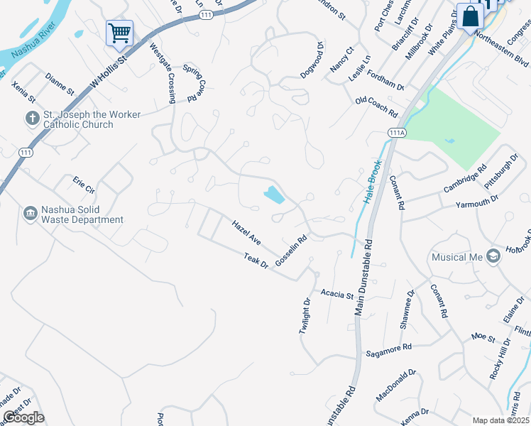 map of restaurants, bars, coffee shops, grocery stores, and more near 41 Westgate Crossing in Nashua
