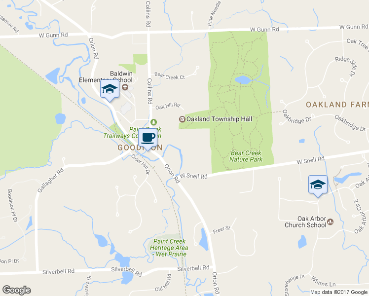 map of restaurants, bars, coffee shops, grocery stores, and more near 4535 Orion Road in Rochester