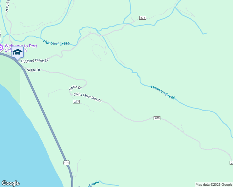 map of restaurants, bars, coffee shops, grocery stores, and more near 93612 China Mountain Road in Port Orford