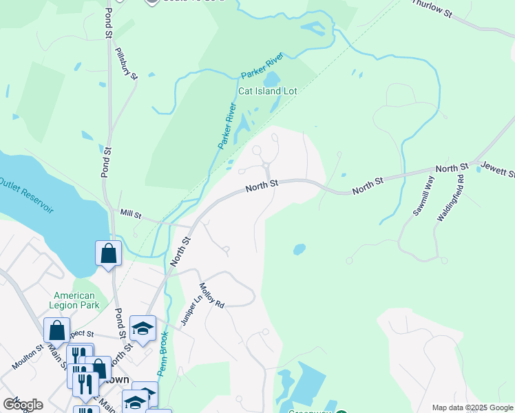 map of restaurants, bars, coffee shops, grocery stores, and more near 173 North Street in Georgetown