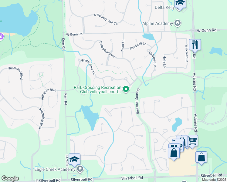 map of restaurants, bars, coffee shops, grocery stores, and more near 3590 Normandy Drive in Rochester Hills
