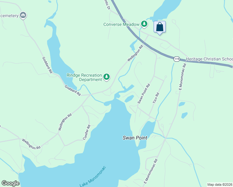 map of restaurants, bars, coffee shops, grocery stores, and more near 5 Henry Lane in Rindge