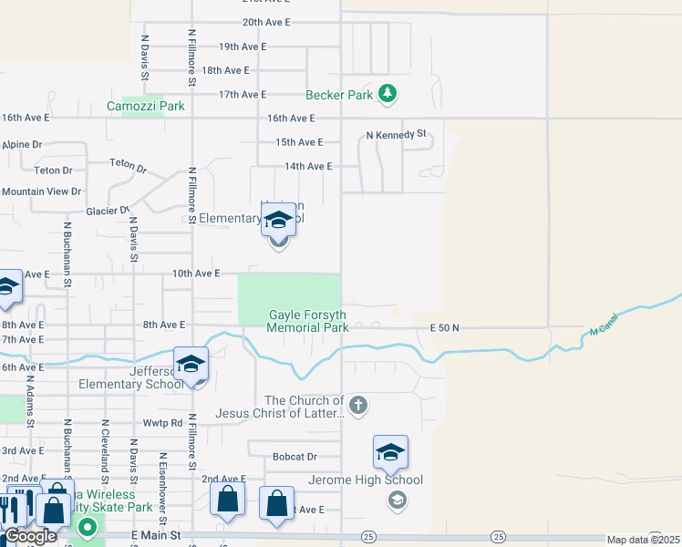 map of restaurants, bars, coffee shops, grocery stores, and more near 934 10th Avenue East in Jerome