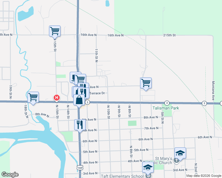 map of restaurants, bars, coffee shops, grocery stores, and more near 941-999 11th Avenue North in Humboldt