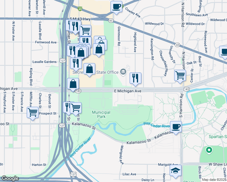 map of restaurants, bars, coffee shops, grocery stores, and more near 3876 East Michigan Avenue in Fort Myers
