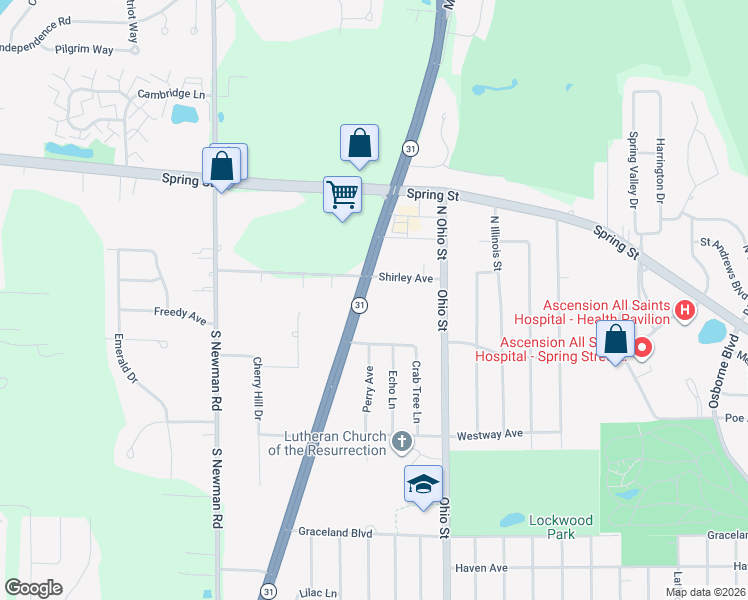map of restaurants, bars, coffee shops, grocery stores, and more near 21 South Green Bay Road in Mount Pleasant