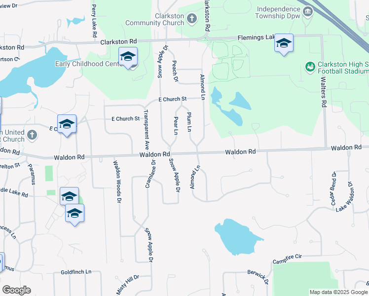 map of restaurants, bars, coffee shops, grocery stores, and more near 6320 Waldon Road in Clarkston