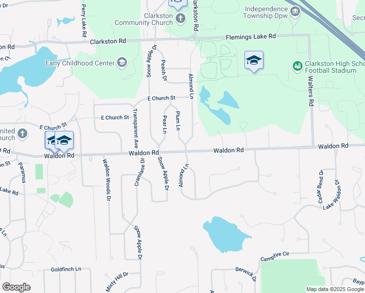 map of restaurants, bars, coffee shops, grocery stores, and more near 6320 Waldon Road in Clarkston