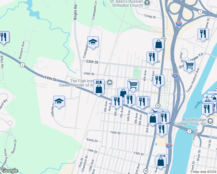 map of restaurants, bars, coffee shops, grocery stores, and more near 821 23rd Street in Watervliet