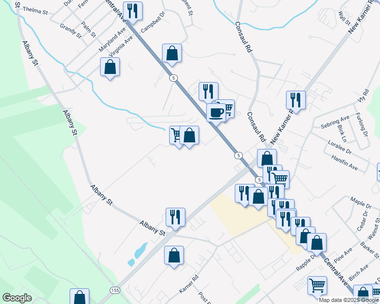 map of restaurants, bars, coffee shops, grocery stores, and more near 1892 Central Avenue in Colonie