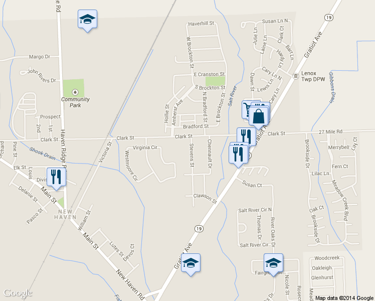 map of restaurants, bars, coffee shops, grocery stores, and more near 58805 Stevens Street in New Haven