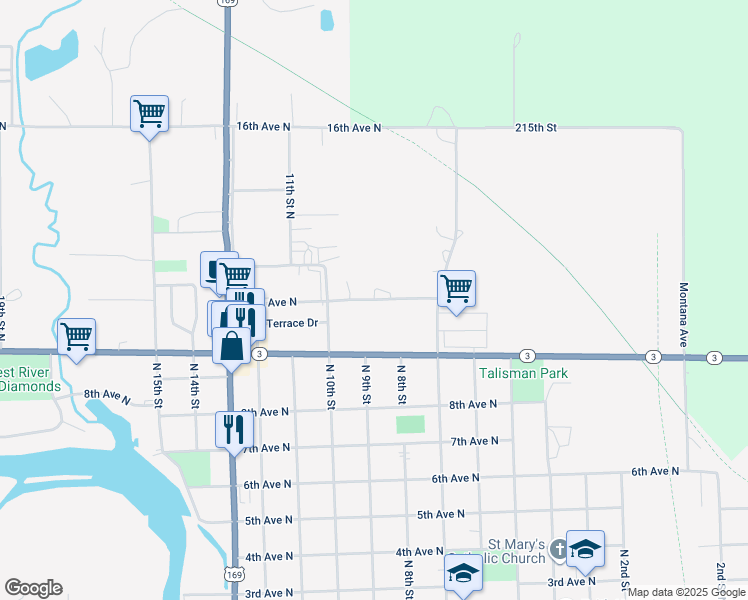 map of restaurants, bars, coffee shops, grocery stores, and more near 874 11th Avenue North in Humboldt