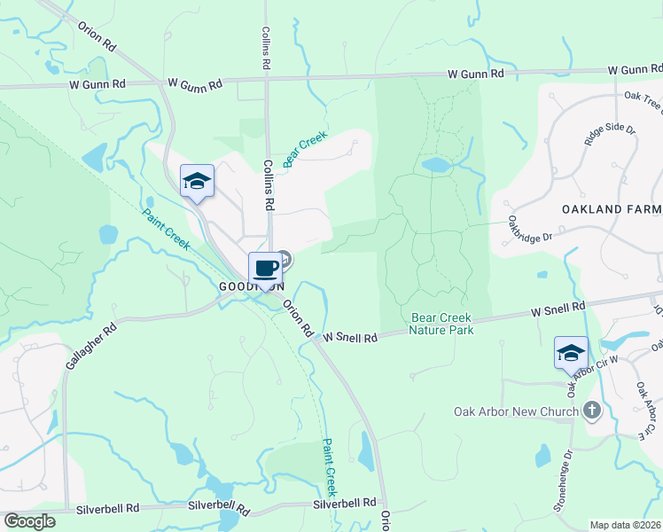 map of restaurants, bars, coffee shops, grocery stores, and more near 4535 Orion Road in Rochester