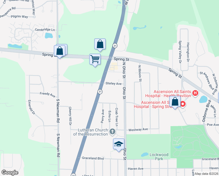 map of restaurants, bars, coffee shops, grocery stores, and more near 21 South Green Bay Road in Mount Pleasant