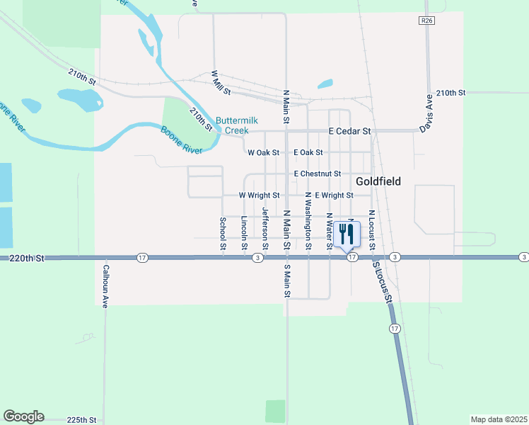 map of restaurants, bars, coffee shops, grocery stores, and more near 201-299 West Boone Street in Goldfield