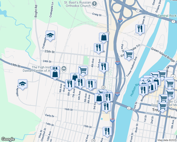 map of restaurants, bars, coffee shops, grocery stores, and more near 2311 4th Avenue in Watervliet