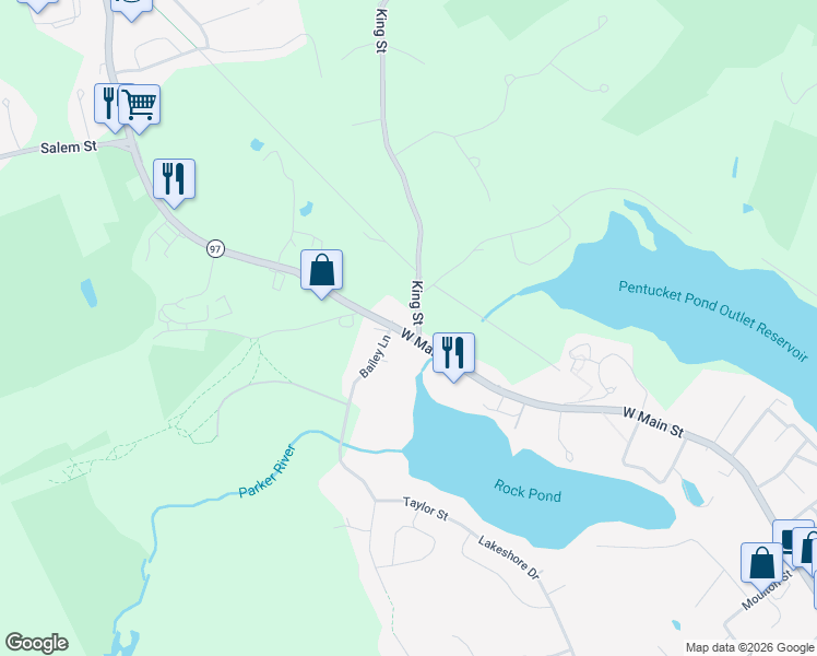 map of restaurants, bars, coffee shops, grocery stores, and more near 234 West Main Street in Georgetown