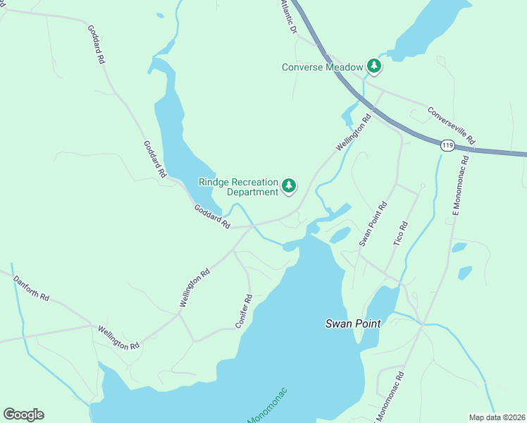 map of restaurants, bars, coffee shops, grocery stores, and more near 261 Wellington Road in Rindge