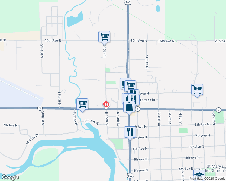map of restaurants, bars, coffee shops, grocery stores, and more near 1 Rainbow Drive in Humboldt