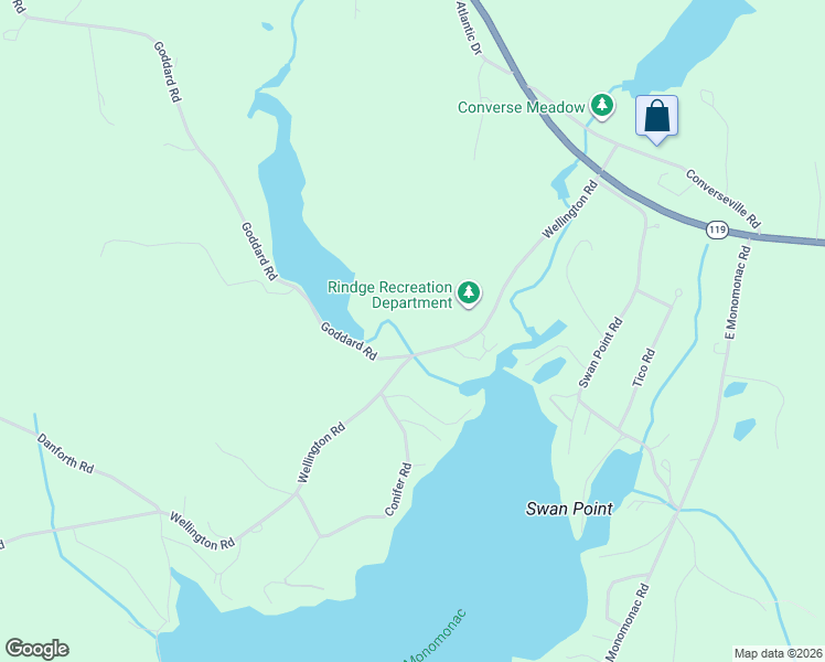 map of restaurants, bars, coffee shops, grocery stores, and more near 261 Wellington Road in Rindge