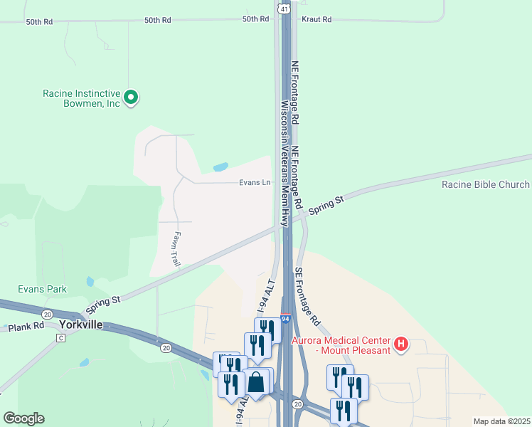map of restaurants, bars, coffee shops, grocery stores, and more near 6 North Sylvania Avenue in Sturtevant