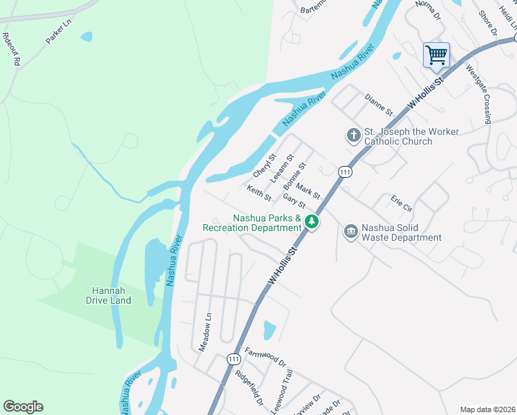 map of restaurants, bars, coffee shops, grocery stores, and more near 5 Ashby Circle in Nashua