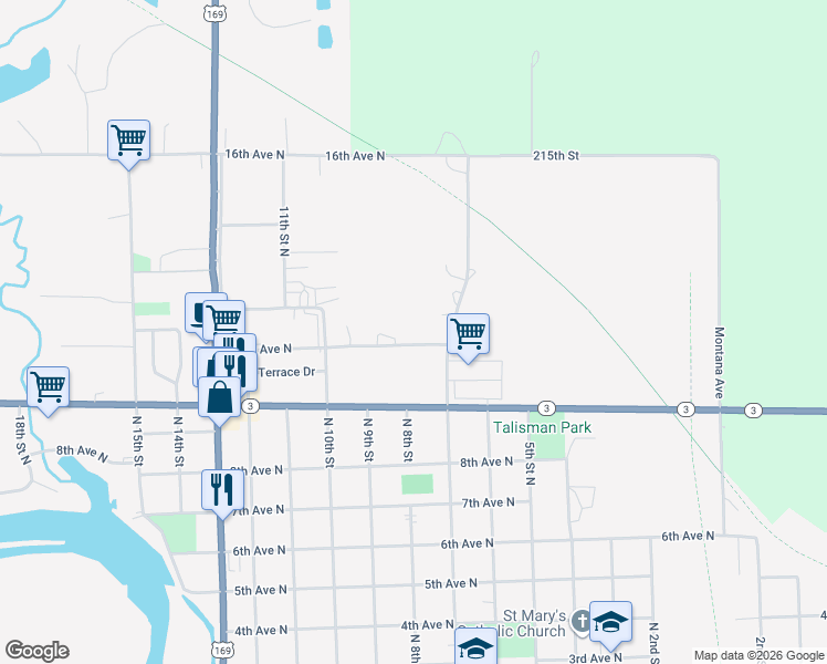map of restaurants, bars, coffee shops, grocery stores, and more near 801 11th Avenue North in Humboldt
