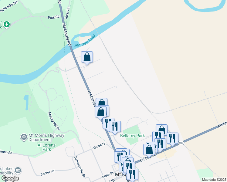 map of restaurants, bars, coffee shops, grocery stores, and more near 12 Columbus Avenue in Mount Morris